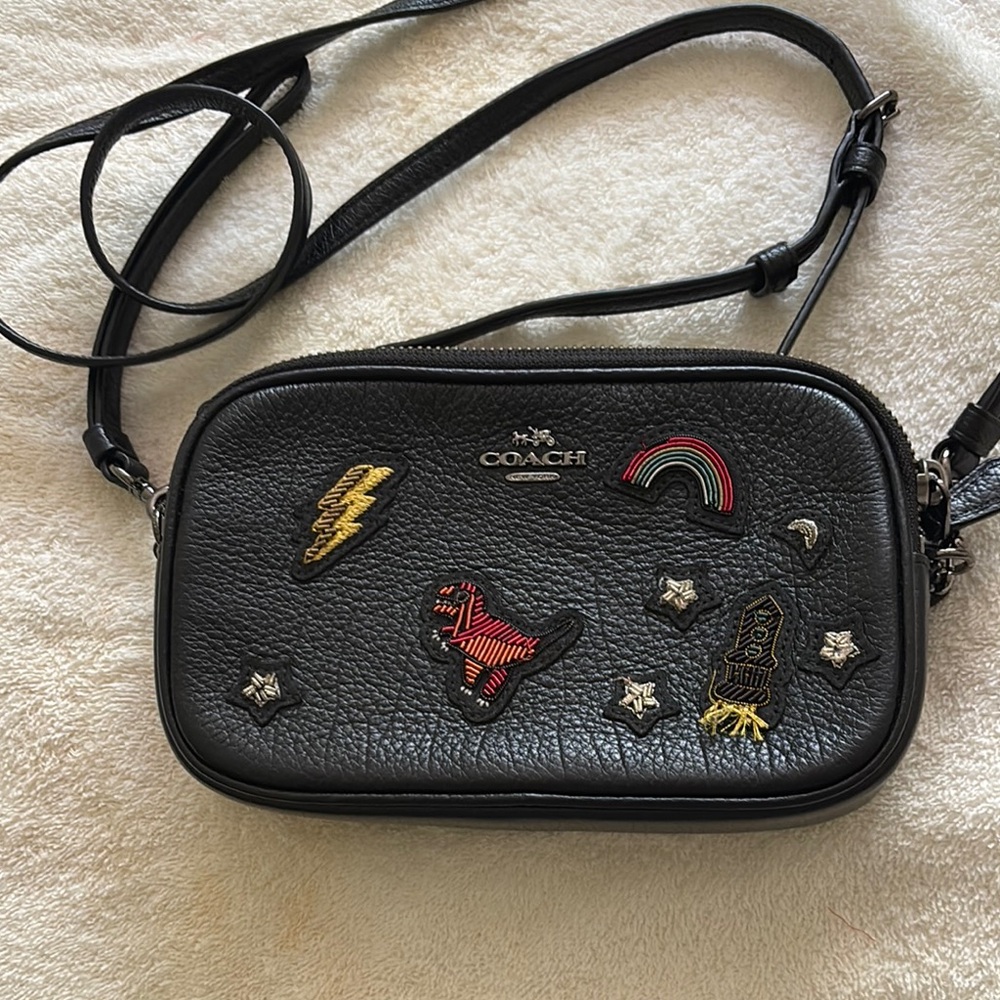 Coach Black Leather Crossbody with Colorful Patches